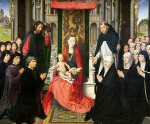 Die Jungfrau und das Kind mit St. Jakobus und St. Dominikus, die die Stifter und ihre Familie präsentieren, bekannt als die Jungfrau von Jacques Floreins, c.1490